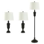 Set of Three Steel Table and Floor Lamps
