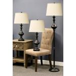 QB-Set of Three Madison Bronze Finish Metal Lamps With Beige Linen Drum Shades - Image 2
