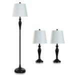 Oiled Bronze Set Two Table Lamps & One Floor Lamp