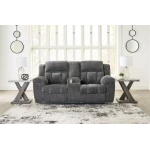Frohn Graphite Reclining Loveseat with Console