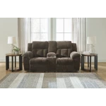 Frohn Chocolate Reclining Loveseat with Console